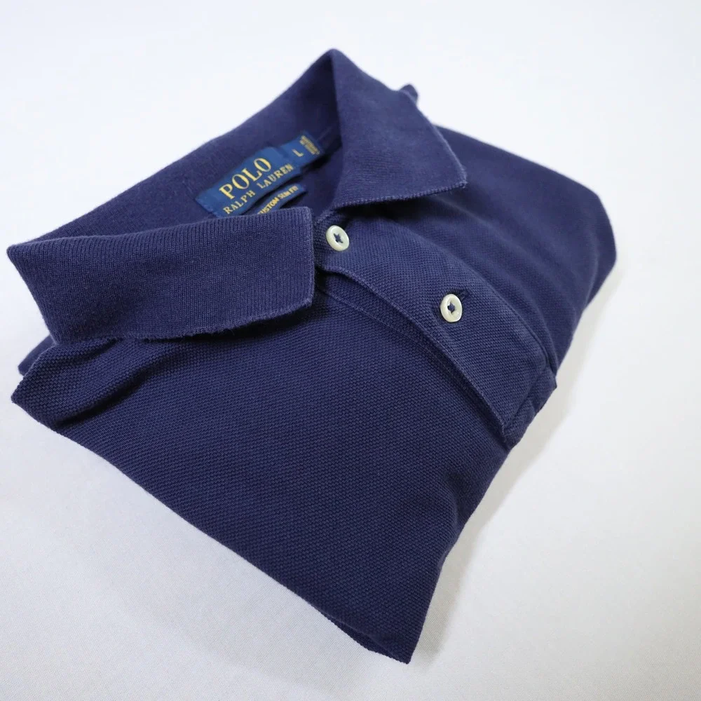 Polo Ralph Lauren Polo Shirt Mens L Navy Blue Pony Custom Slim Fit Mesh Cotton